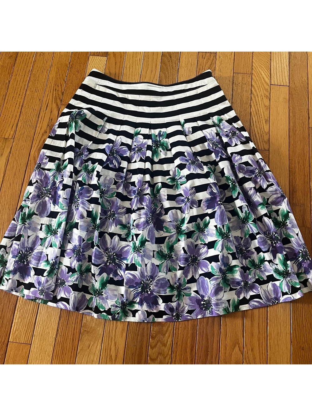 Talbots Floral and Striped Pleated Midi Skirt Size 8